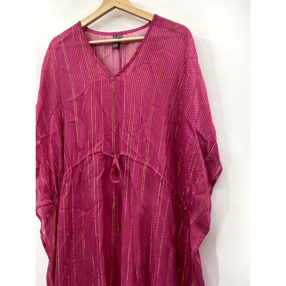Anthropologie pink OS V-Neck Shine Kaftan Midi Dress - Picture 4 of 9